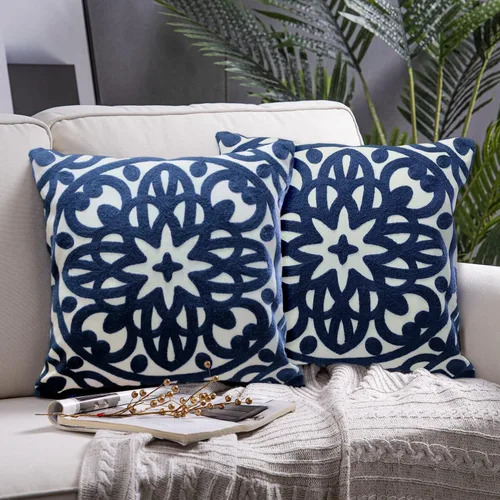 Miniatura 54 de Alysheer - Funda de almohada lumbar decorativa bordada 12" x 20", patrón de bordado clásico Boho Mandala, funda de cojín rectangular de algodón