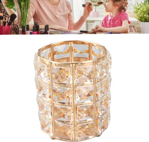 Miniatura 5 de Crystal Makeup Brush Holder, European Style Rounded Glass Cosmetic Organizer,for Vanity,Elegant & Durable Makeup Brush Organizer (Gold)