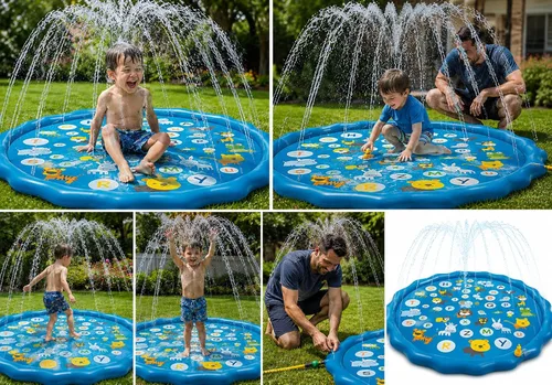 Miniatura 2 de Kiddie - Piscina inflable gigante con 8 aspersores integrados, tapete de juego divertido y educativo para niños o perros, tapete de salpicaduras
