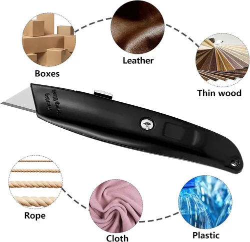 Miniatura 3 de DIYSELF Paquete de 2 cortadores retráctiles con 10 hojas de cuchillo utilitario, cuchillas afiladas de acero SK5, cortadores de caja para cartón