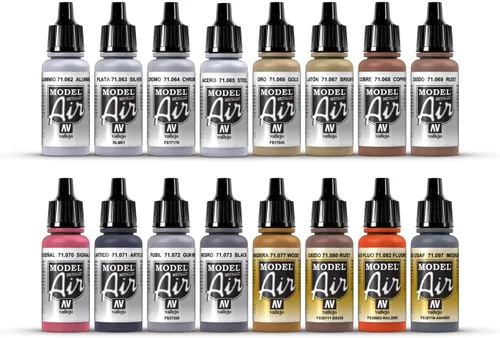 Miniatura 2 de Set de pintura Vallejo Model Air metálica, 0.57 oz, multicolor, (paquete de 16)