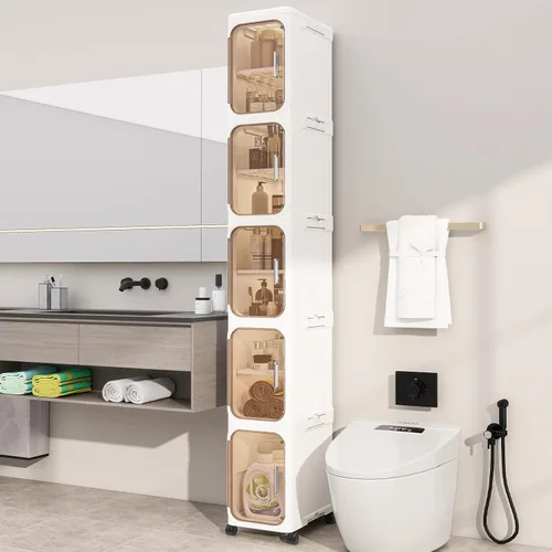 Miniatura 12 de Armario de almacenamiento de baño delgado de 2 niveles, gabinetes de almacenamiento plegables, almacenamiento de baño estrecho, organizador