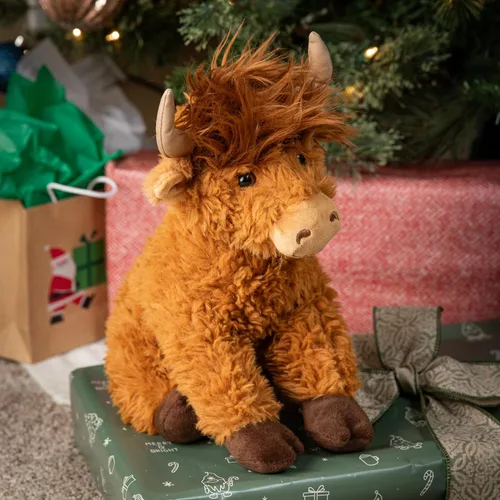 The Petting Zoo Highland Cow - Peluche de vaca de peluche, regalos para niños, animales salvajes de la vida silvestre, juguete de peluche de vaca de