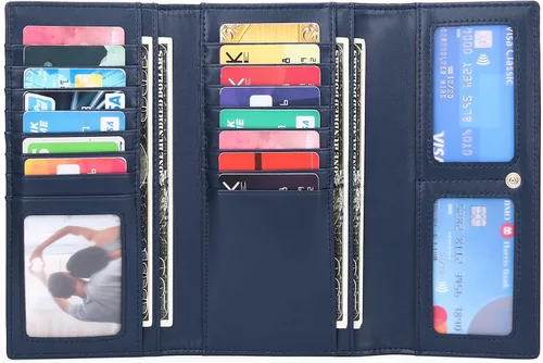 Miniatura 2 de SENDEFN - Cartera de cuero para mujer, portatarjetas con bloqueo RFID, monedero para mujer con cierre