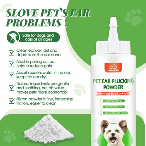Miniatura 4 de Pawsitive Vibes Polvo de orejas para perros de 1.06 oz – Polvo de limpieza suave y seguro para eliminar el vello de las orejas para perros