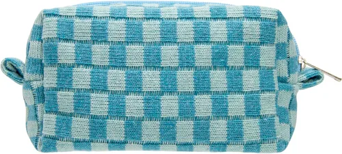Miniatura 10 de PAZIMIIK Bolsa de Maquillaje a Cuadros para Bolso Portátil con Cremallera, Estuche Pequeño de Cosméticos para Accesorios de Viaje, Azul Ártico