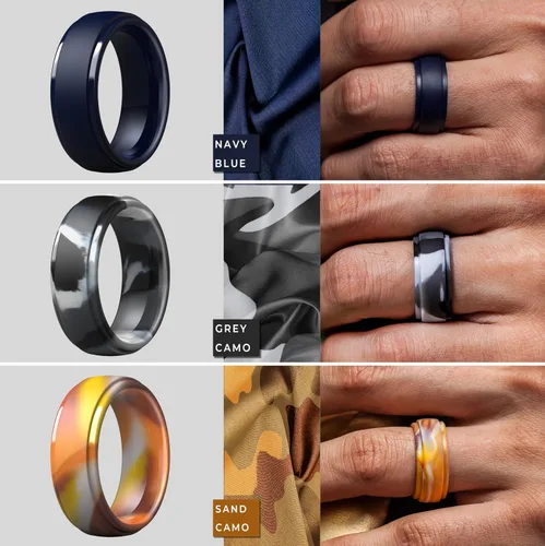 Miniatura 47 de ThunderFit Anillos de boda de silicona para hombre, 0.394 in de ancho y 0.098 in de grosor, paquete múltiple de variedad 1-7