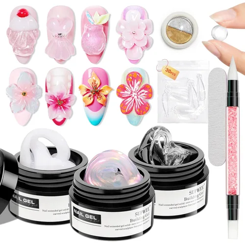 Miniatura 18 de Gel de arte de uñas 3D transparente y blanco, gel sólido constructor para uñas, antiadherente, para escultura de manos, geles duros con doble