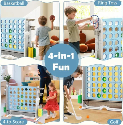 Miniatura 3 de KOTEK Juego gigante de 4 en fila, altura ajustable, juego de patio jumbo de 4 en puntuación con lanzamiento de anillo, baloncesto, golf, bolsillo