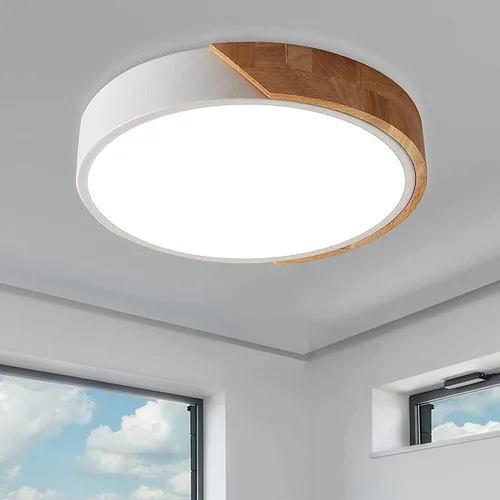 Lámpara de techo de montaje empotrado, lámpara LED de techo de 12 pulgadas, blanco mate con madera, 4500 K/24 W (equivalente a 150 W), no regulable,