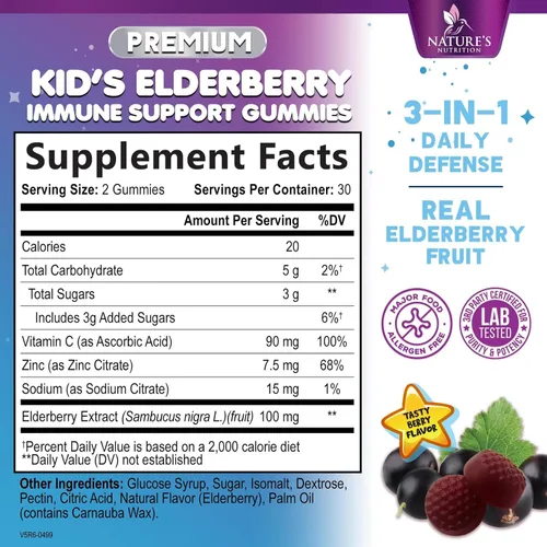 Miniatura 2 de Gomitas de saúco para apoyo inmunológico para niños, vitaminas C, zinc y apoyo para niños, suplemento de saúco Nature's Sambucus vegano, sin gluten