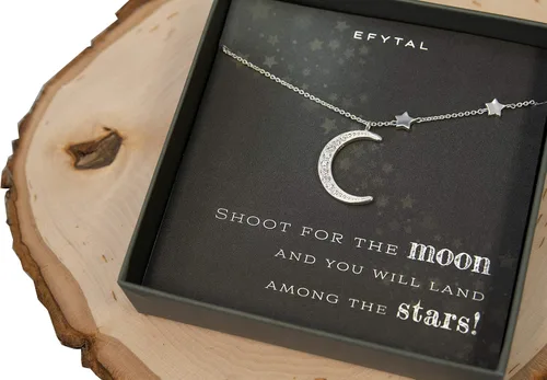 Miniatura 5 de EFYTAL Regalos de graduación inspiradores collar de plata de ley 925 con circonita cúbica creciente y luna y estrellas en tarjeta motivacional