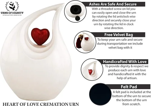 Miniatura 4 de Urna de Cremación Corazón de Amor para Cenizas Humanas – Hermosa Urna Conmemorativa para Adultos – Urna Decorativa para Seres Queridos – Urna