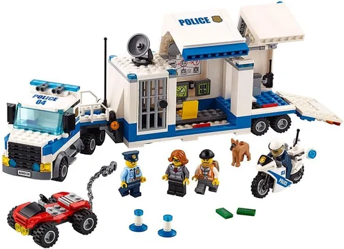 Juguete de construcción del Centro de mando móvil de la policía de la ciudad de LEGO, camión, motocicleta de acción y juego de vehículo todo terreno