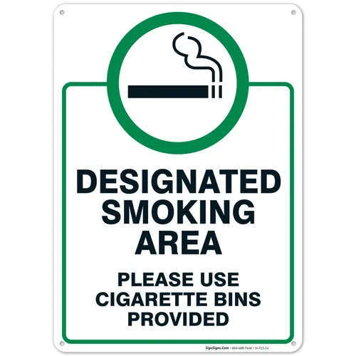 Letrero designado para zona de fumar, letrero con texto en inglés "Please Use Cigarrette Bins Sign", 10 x 14 pulgadas, libre de óxido, aluminio 040,
