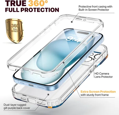 Miniatura 29 de Diaclara Funda diseñada para iPhone 16, mejorada [protección completa de la cámara], carcasa resistente de cuerpo completo con protector de pantalla