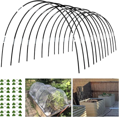 Miniatura 8 de Aros de Jardín Túnel de Cultivo para Camas Elevadas, 6 Juegos 25.6" x 31.5" Aros de Invernadero de Acero Resistente al Óxido, Marco de Estacas