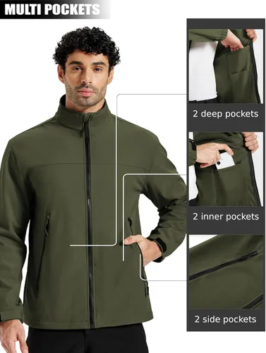 Miniatura 5 de TACVASEN Chaqueta ligera Softshell para hombre, con forro polar, rompevientos, impermeable, para senderismo táctico