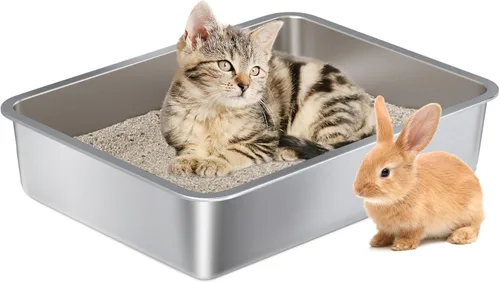 Miniatura 14 de Caja de Arena de Acero Inoxidable – Caja de Arena de Metal para Gatos – Cajas de Arena para Gatos de 4" de Alto, Bandeja de Arena para Gatos