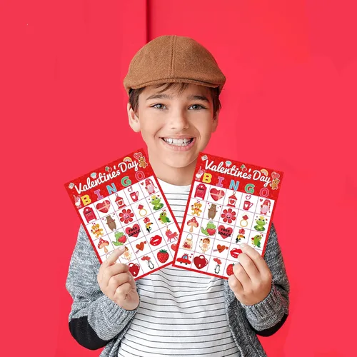 Miniatura 6 de WEIEN Bingo para el día de San Valentín para niños, adultos, 24 jugadores para grupos grandes de clase familia/escuela, fiesta, golosinas, aula