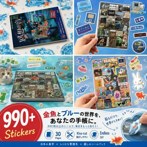 Miniatura 5 de Tmtains 990 calcomanías japonesas para álbum de recortes Heisei retro cómics estilo kawaii coreano calcomanías para diario estético japonés Ab-azul