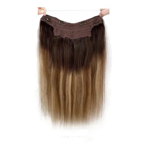 Munx Extensiones de cabello humano Ombre Halos con clips, extensiones de cabello de una pieza con alambre secreto, marrón oscuro, balayage, marrón