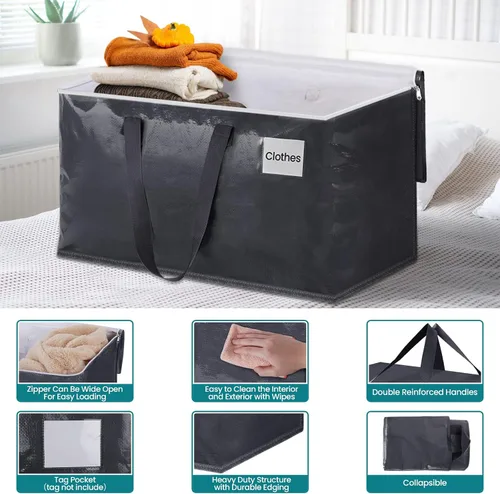 Miniatura 3 de Fabspace Bolsas de mudanza resistentes con cremalleras fuertes y asas, suministros de mudanza plegables, bolsas de almacenamiento para embalaje