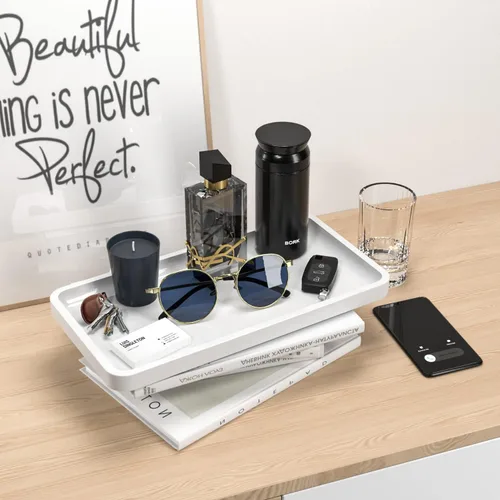 Miniatura 4 de Weenson Bandeja de tocador de baño para encimera, artículos de tocador, decoración de maquillaje, velas de perfume, bandeja de cocina para Blanco