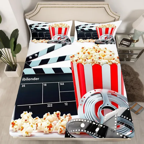 Miniatura 8 de Erosebridal Sábana bajera ajustable de noche de cine tamaño individual para niños y niñas, decoración de cine en casa, sábanas para amantes
