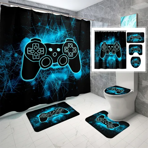 Miniatura 7 de BATATADOCE Juego de baño Gaming con cortina de ducha y alfombras para niños