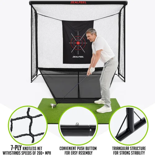 Miniatura 4 de Zealfeel Golf Net, Golf Simulator Enclosure Net with Side Barriers & Auto-Ball Return, Low-Noise Silk Target, Carry Bag, 2 Sand Bags, 4 Stakes