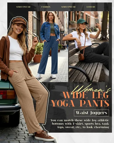 Miniatura 62 de Neer - Conjunto de 3 pantalones de yoga de pierna ancha para mujer - Pantalones deportivos cómodos, holgados, de cintura alta y casuales