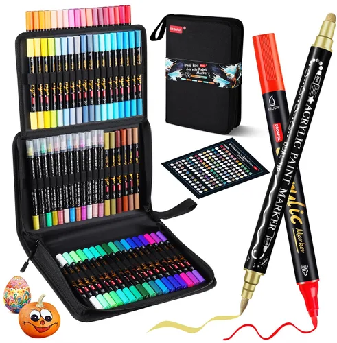 Miniatura 8 de Droaful Marcadores de Pintura Acrílica Blanco Negro, 6 Piezas Marcadores de Pintura Impermeables de Doble Punta Para Pintura en Rocas, Tela, Metal