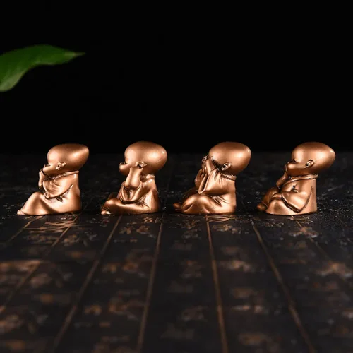 Miniatura 4 de BRABUD TQGJBS233 - Juego de 4 figuras de monjes de resina Hear No Evil See No Evil Speak No Evil TQGJBS233