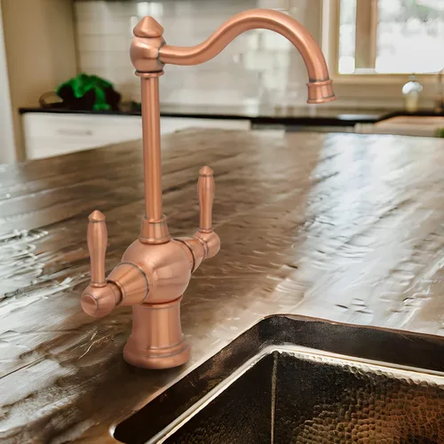 Miniatura 4 de Grifo de filtro de agua potable de cobre de dos asas, grifo de agua caliente y fría de doble palanca para dispensador de tanque de agua caliente
