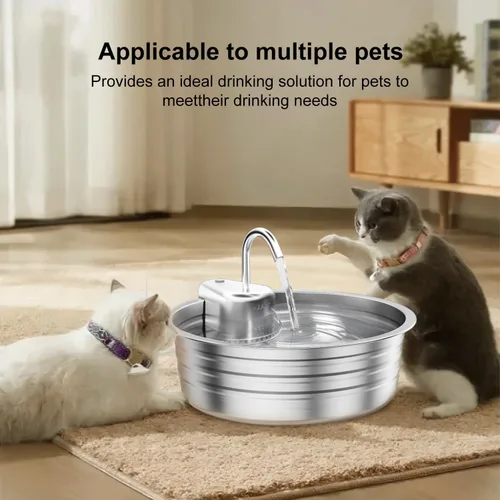 Miniatura 7 de Fuente de agua para gatos de acero inoxidable, fuente de agua para mascotas de gran capacidad de 135 onzas / 4 litros para gatos en interiores