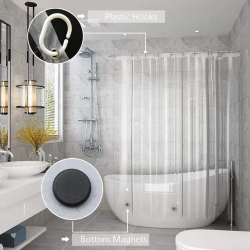 Miniatura 2 de AooHome Eva - Forro de ducha pequeño de 36 x 72 pulgadas, cortina de baño transparente de calibre 8 con ganchos, imanes inferiores, impermeable