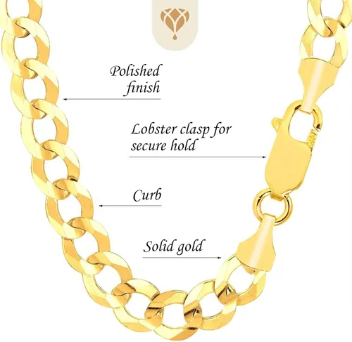 Miniatura 2 de The Diamond Deal Mens 10k Hollow Yellow Gold 5.3mm Shiny Hollow Cuban Comfort Curb Cuban Chain Necklace For men for Pendants and Charms with