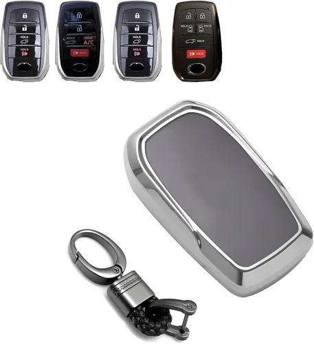 Miniatura 11 de x xotic tech Funda para llavero de ABS con patrón de fibra de carbono negra brillante, compatible con Toyota Land Cruiser, 4Runner Hignlander, Rav4