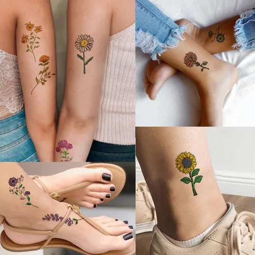 Miniatura 3 de Tazimi 12 hojas de tatuajes temporales – Acuarela Flor y Lavanda Girasol Violeta Rosa Tatuaje Pegatinas para Mujeres y Niños