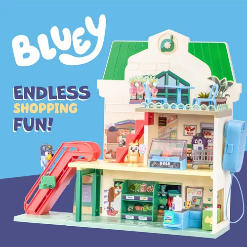 Miniatura 4 de Bluey Bluey - Juego de supermercado y bingo con escalera mecánica, juguetes de simulación para niños pequeños, sonidos y 15 piezas, juego de tienda