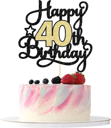 Miniatura 13 de 1 Pieza Feliz Cumpleaños 60 Decoración Superior para Pastel Negro Dorado con Purpurina Brindis por 60 Años Palillo para Pastel de Cumpleaños 60