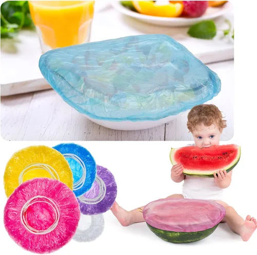 Miniatura 4 de Cunhill 200 fundas de plástico para tazones de 5 tamaños a granel, envoltura de plástico reutilizable para alimentos, masa madre y pan, fundas