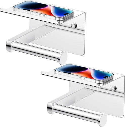 Miniatura 14 de Portarrollos de papel higiénico con estante, montaje en pared adhesivo o con tornillos, portarrollos de papel higiénico para baño, dispensador