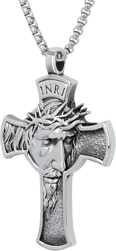 Colgante de cruz de Jesús para espejo retrovisor de coche, accesorios de decoración, collar de cruz de acero inoxidable, regalo cristiano para