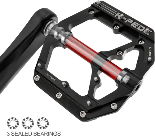 Miniatura 8 de Pedales de bicicleta de aleación de aluminio de 9/16" MTB Plataforma ancha plana antideslizante con 3 rodamientos para bicicletas de montaña