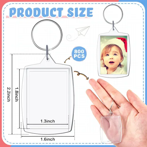 Miniatura 2 de Junkin 800 llaveros acrílicos para marco de fotos, 2.2 x 1.6 pulgadas, rectángulo, transparente, a granel, para manualidades, regalos familiares