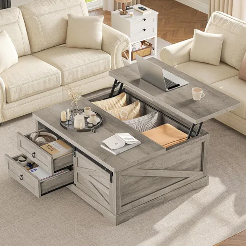 Miniatura 10 de Itaar 39.4'' Lift Top Coffee Table with Storage, Fluted Coffee Tables for Living Room, Square Coffee Table with Large Hidden Compartment & 2 Drawrs