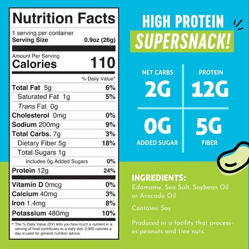 Miniatura 2 de The Only Bean Bocadillos crujientes de Edamame tostado en seco con sal marina, comida Keto alta en proteínas (11g) y baja en carbohidratos, libre