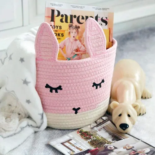 Miniatura 4 de T&T Homewares Pequeño juguete de conejo rosa y cesta de lavandería para almacenamiento de guardería, decoración de guardería de bosque Conejito